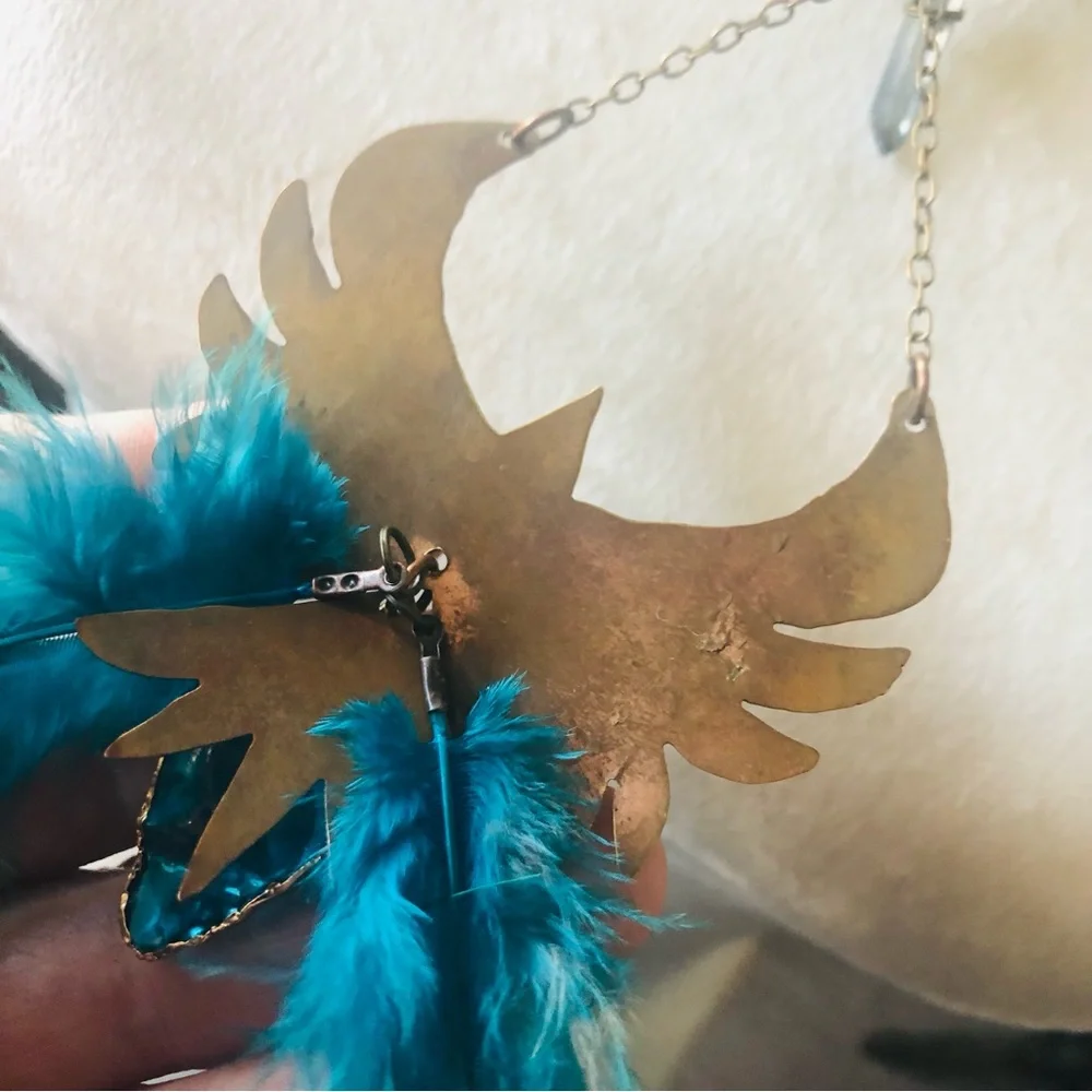 Handcrafted copper eagle Czech Pearl howlite stone clasp necklace